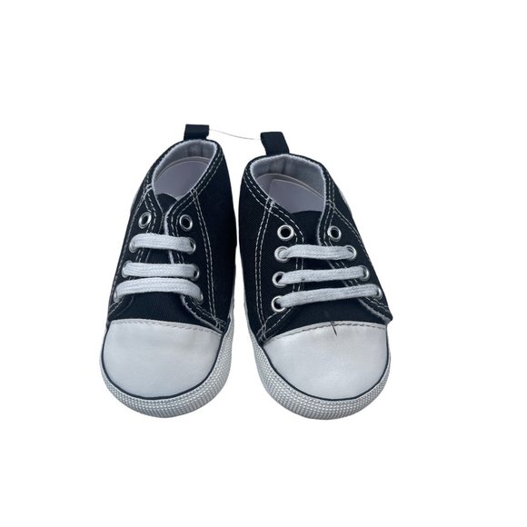 New Baby Canvas Star Black Soft Sole Sneakers Sz 3 - Picture 2 of 5